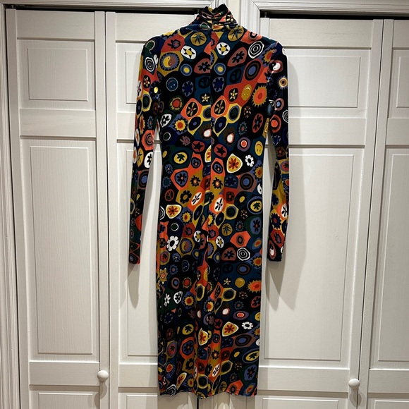 STAUD Velvet Bodycon Multicolor Patterned Turtleneck Dress Small - Picture 5 of 7